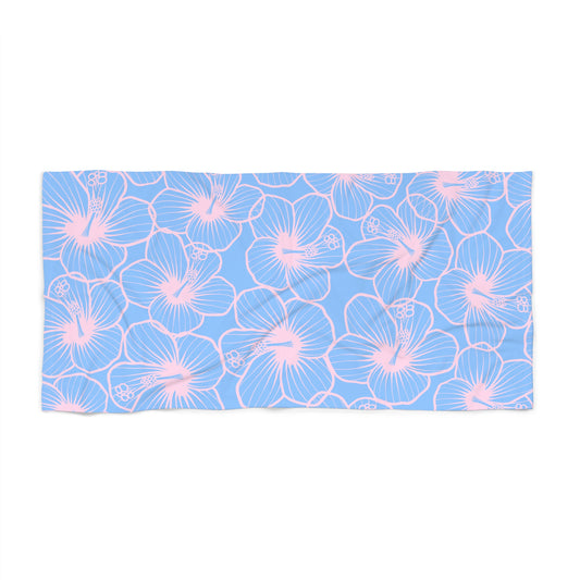 Hibiscus Breeze Beach Towel — Pastel Blue & Pink
