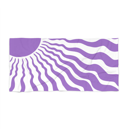 Purple Wavy Sun Beach Towel — Retro Surf Stripes