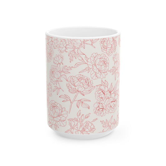 Blush Peony Floral Mug | Ceramic Coffee Cup, Tea Cup, Mug with Handle