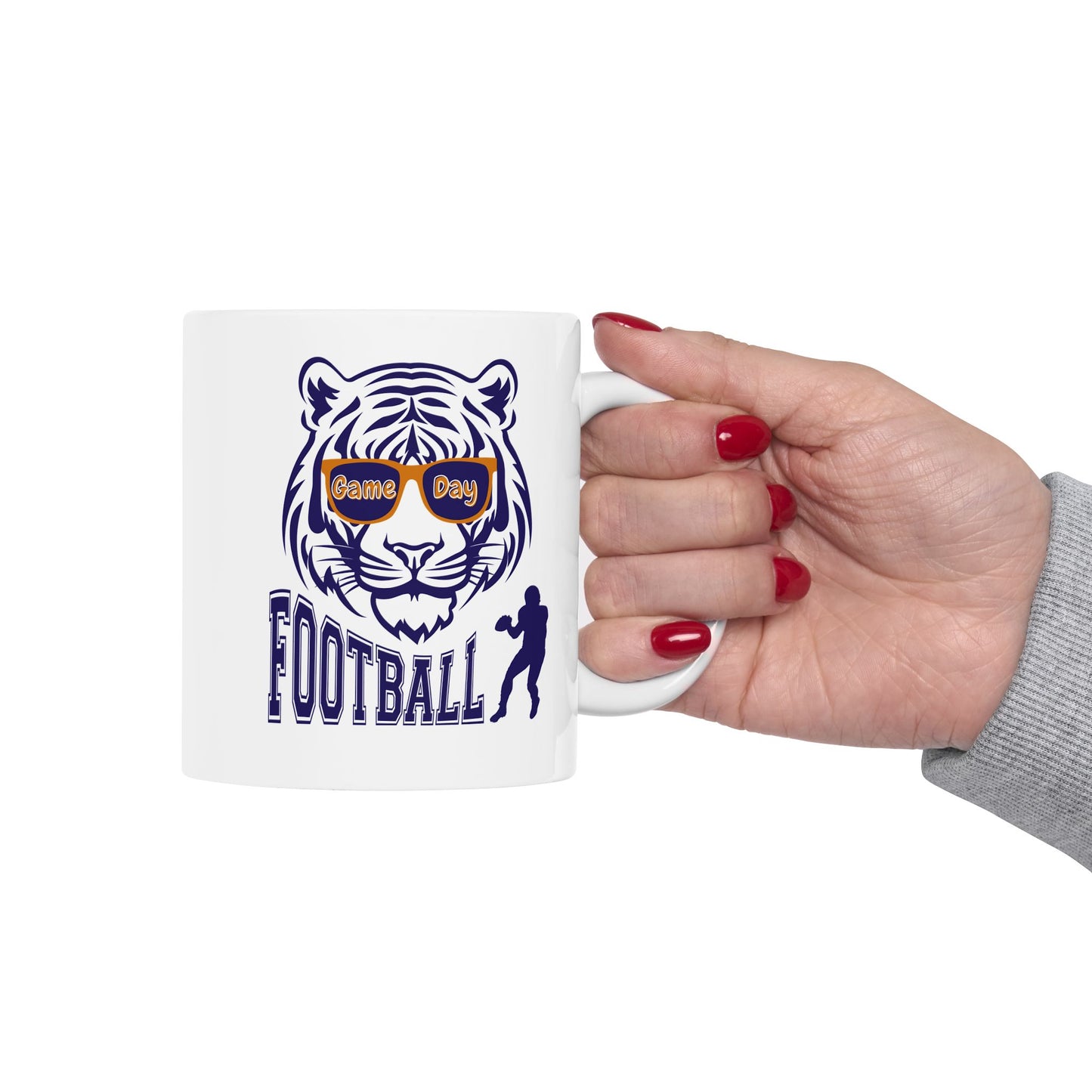 Football Tiger Mascot Ceramic Mug – Team Spirit Coffee Cup (11oz/15oz)