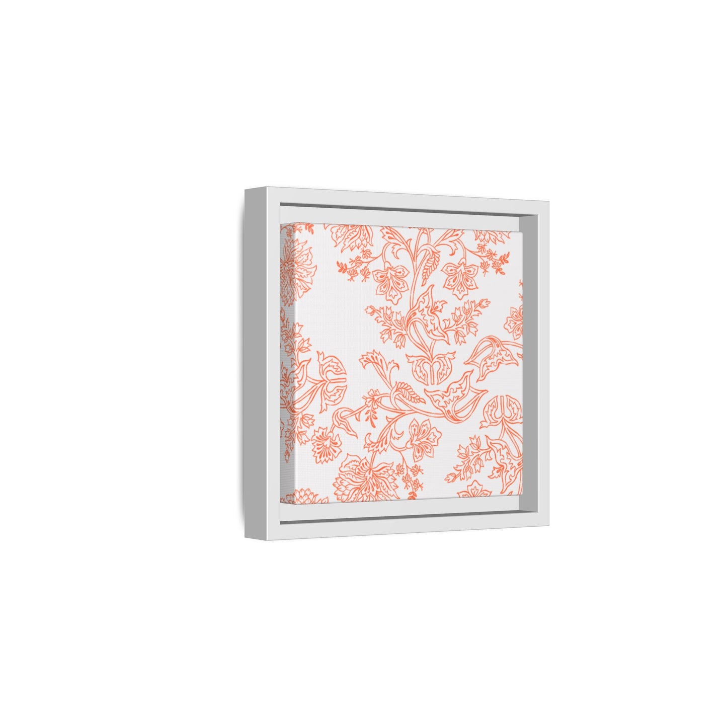 Orange Floral Matte Canvas, White Wooden Framed, Bathroom Decor, Matching Shower Curtain Available, Coral/orange