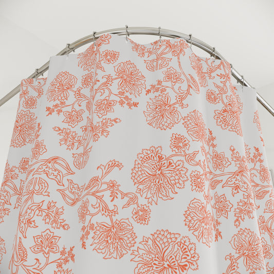 Orange Floral Shower Curtain |Elegant meets Boho Bathroom Decor