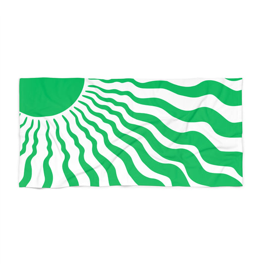 Sunburst Wave Beach Towel — Vibrant Green Retro Surf Vibe
