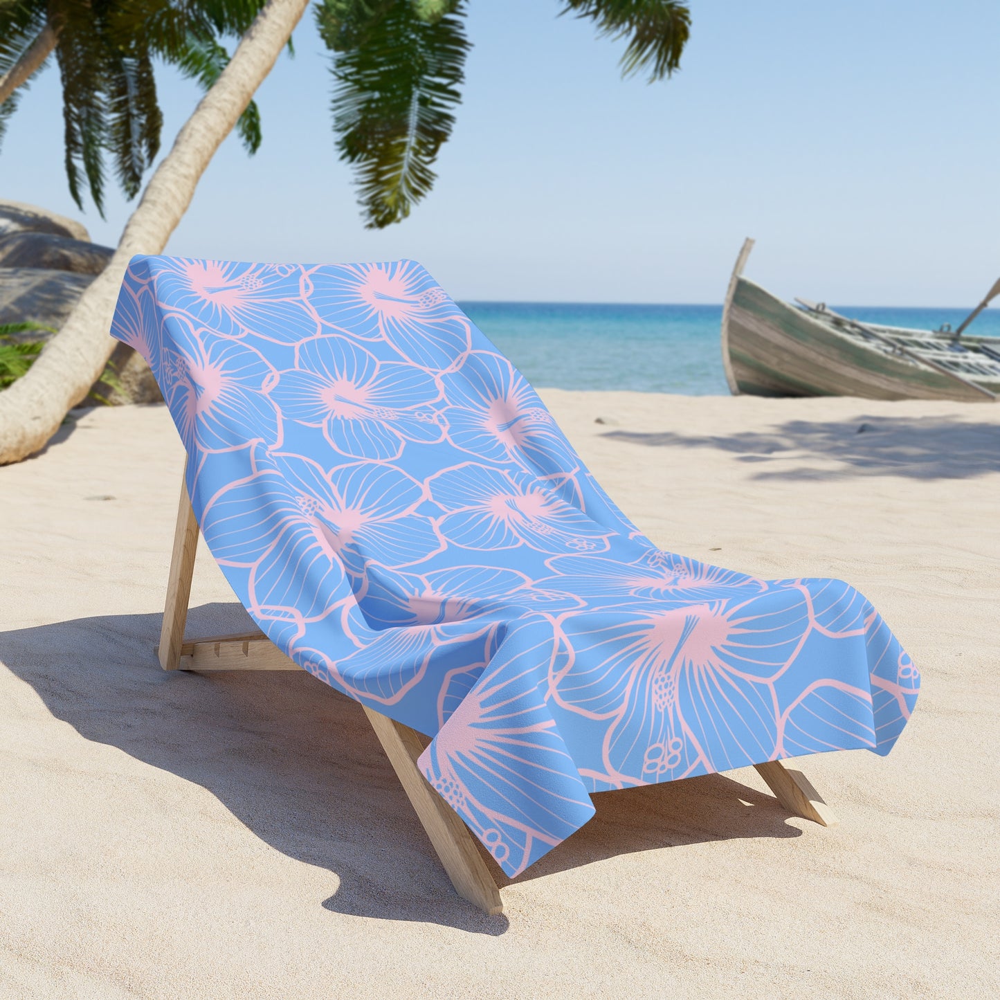 Hibiscus Breeze Beach Towel — Pastel Blue & Pink
