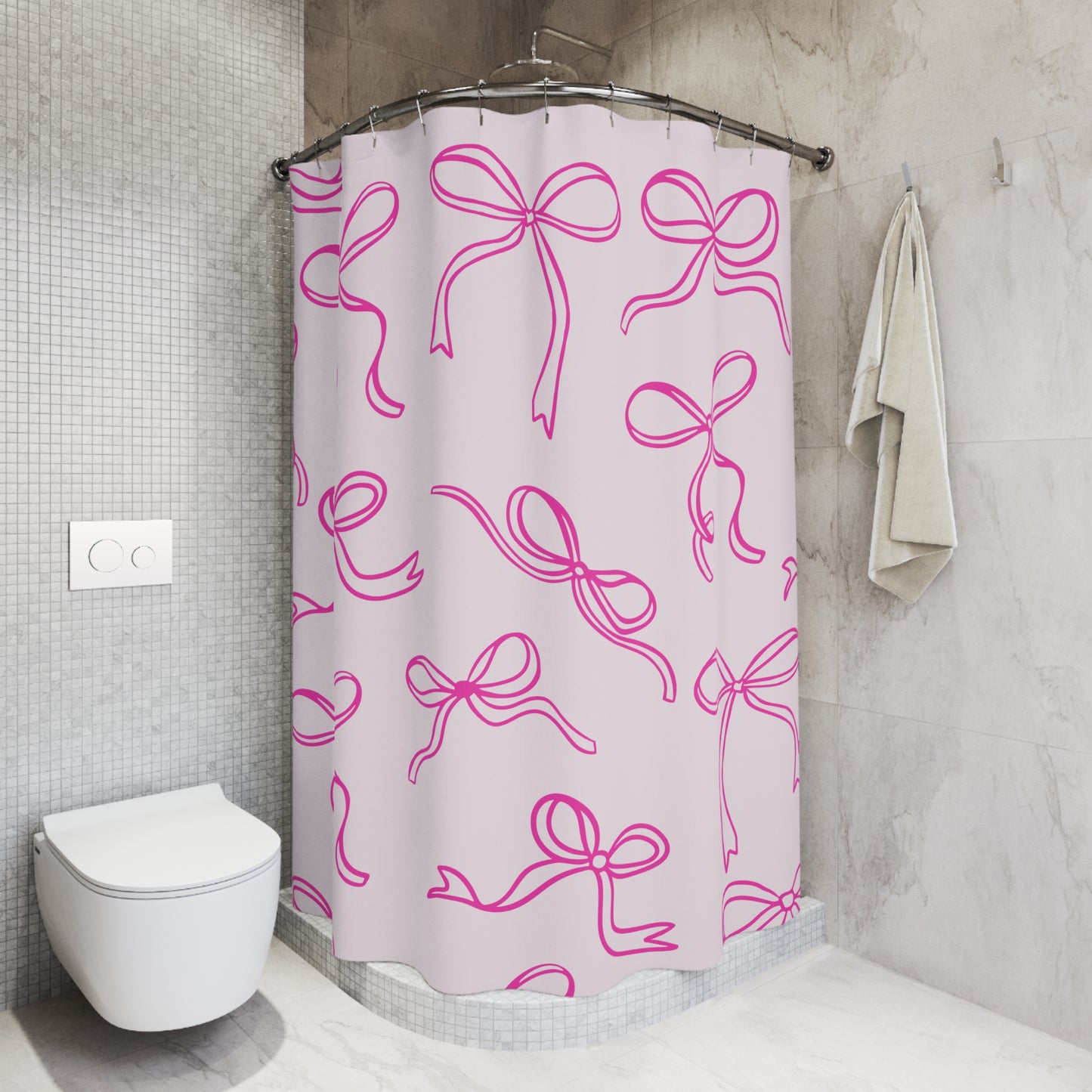 Pink Bow Pattern Shower Curtain – Cute Girly Bathroom Decor