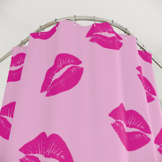 Pink on Pink Lips Shower Curtain | Girls Bathroom Decor
