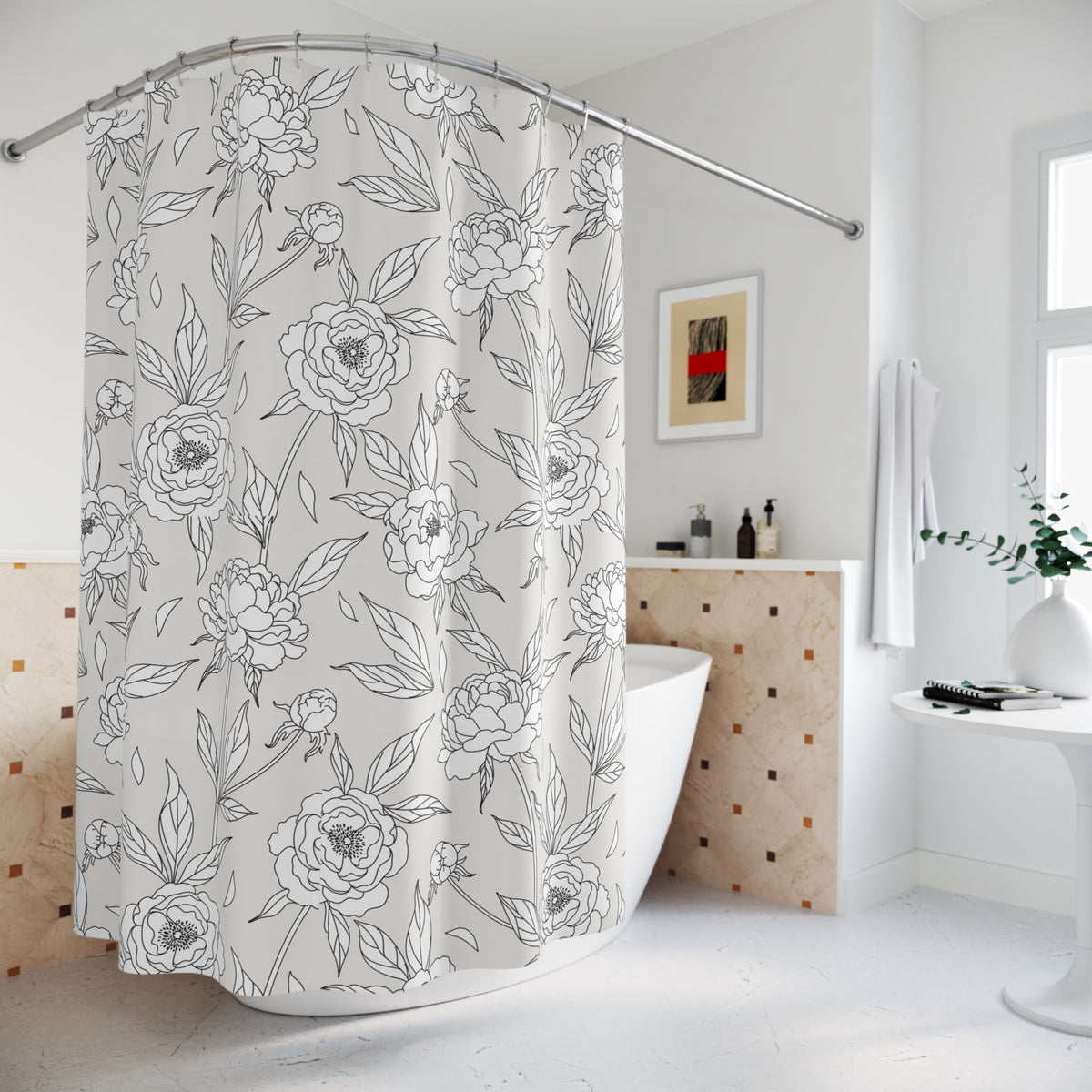 Floral Peony Shower Curtain -Botanical Bathroom Decor