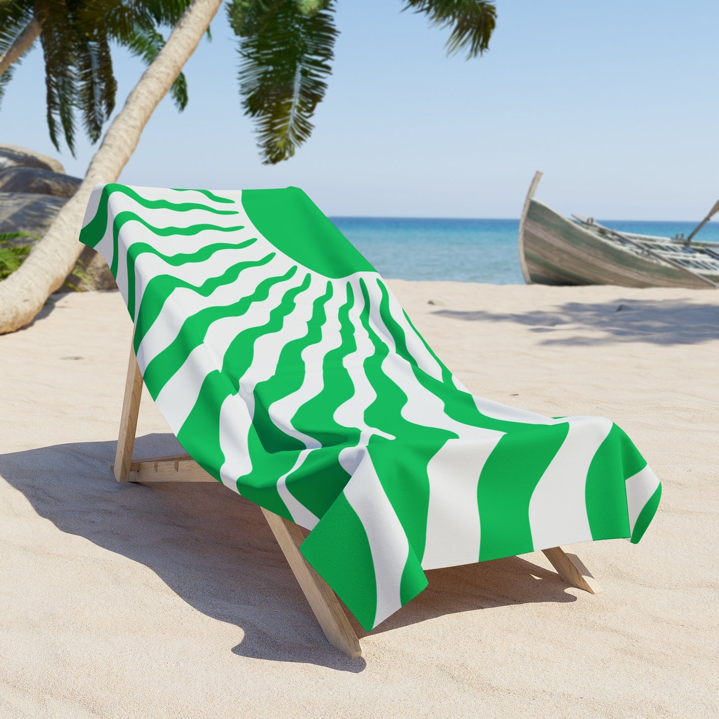 Sunburst Wave Beach Towel — Vibrant Green Retro Surf Vibe
