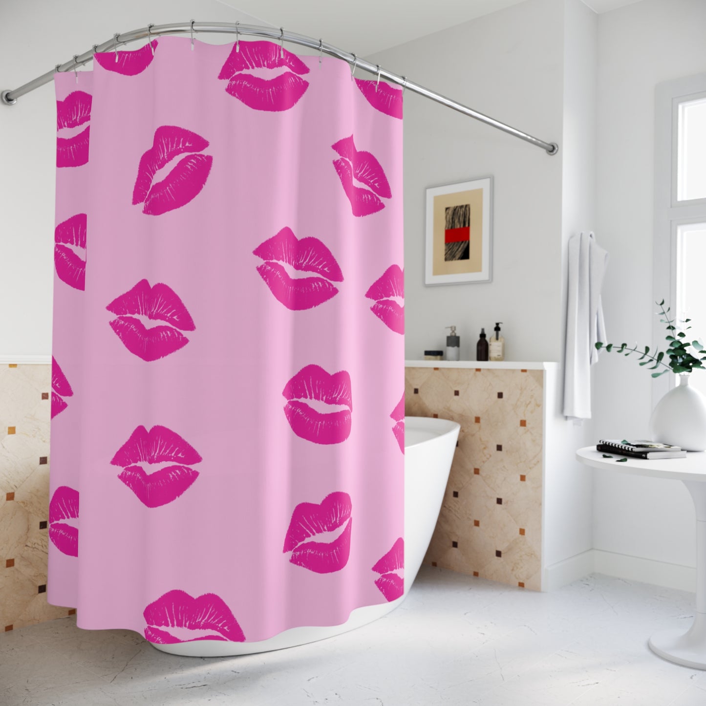 Pink on Pink Lips Shower Curtain | Girls Bathroom Decor