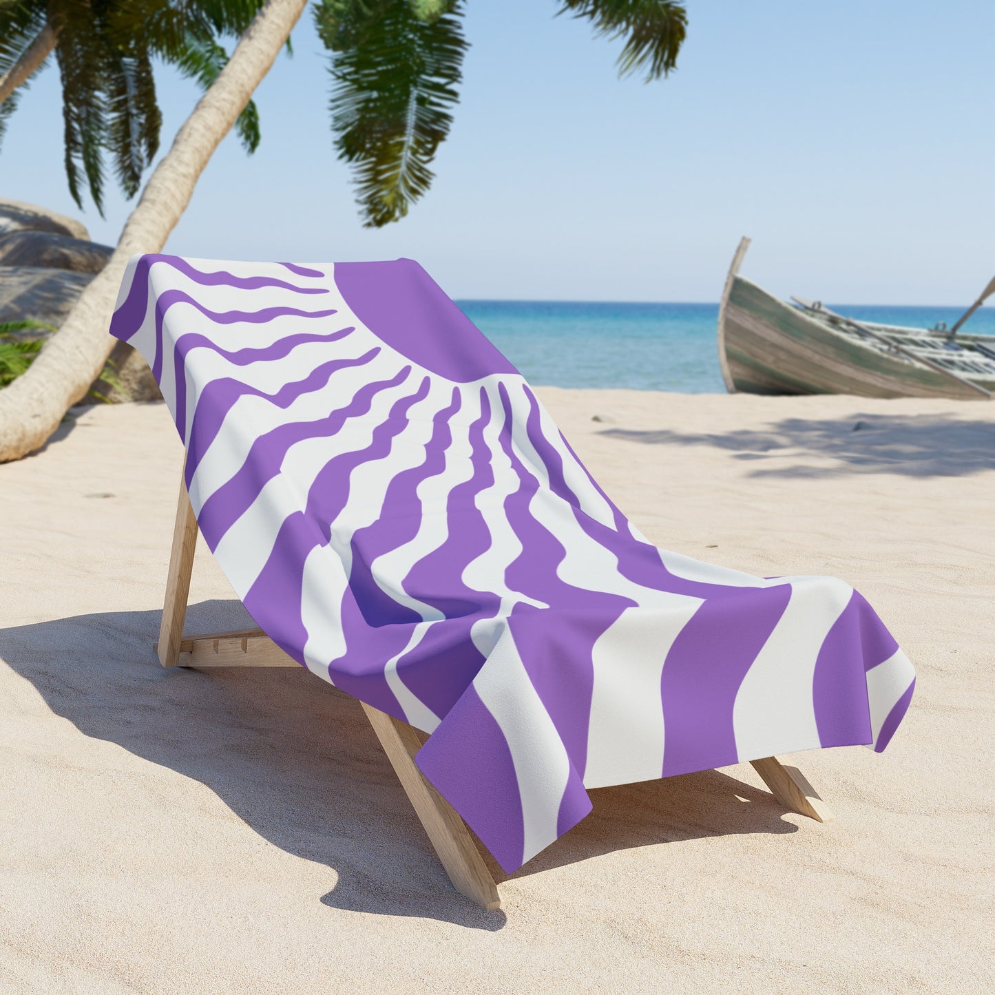 Purple Wavy Sun Beach Towel — Retro Surf Stripes
