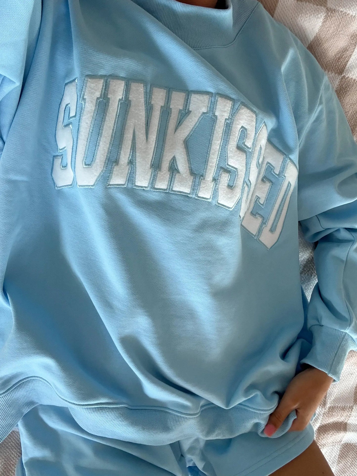 Berry Blue Varsity Sunkissed Embroidered Mockneck Sweatshirt 100% Cotton