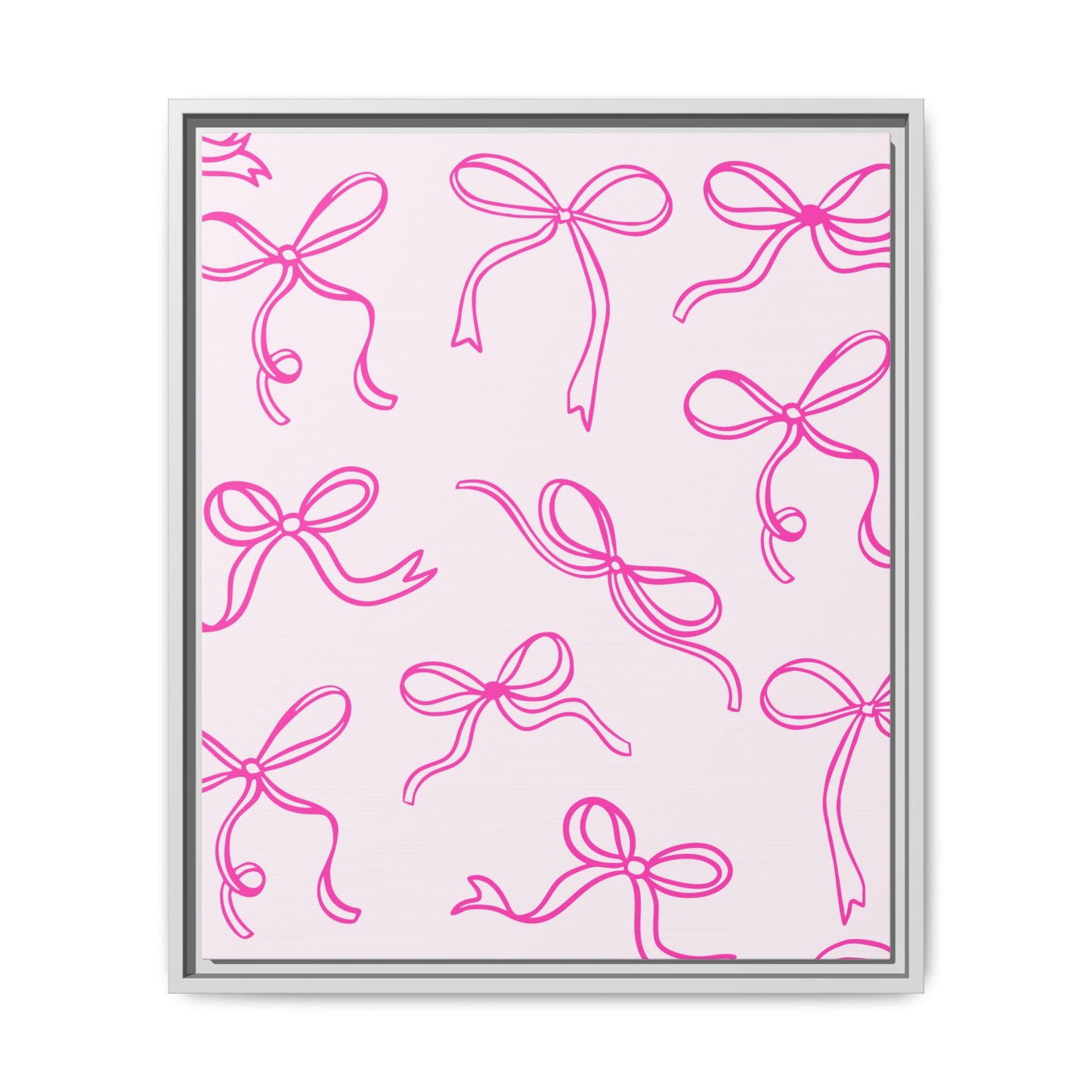 Framed Pink Bow Pattern Matte Canvas — Bathroom/Bedroom Wall Art