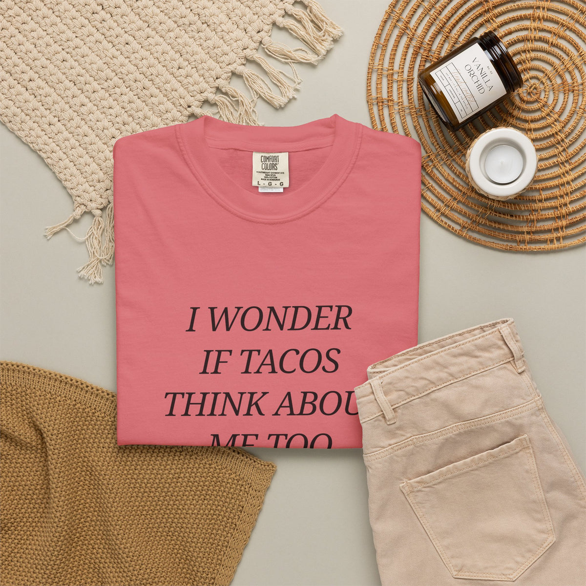 "I Wonder If Tacos Think About Me Too" Funny Taco Graphic Tee