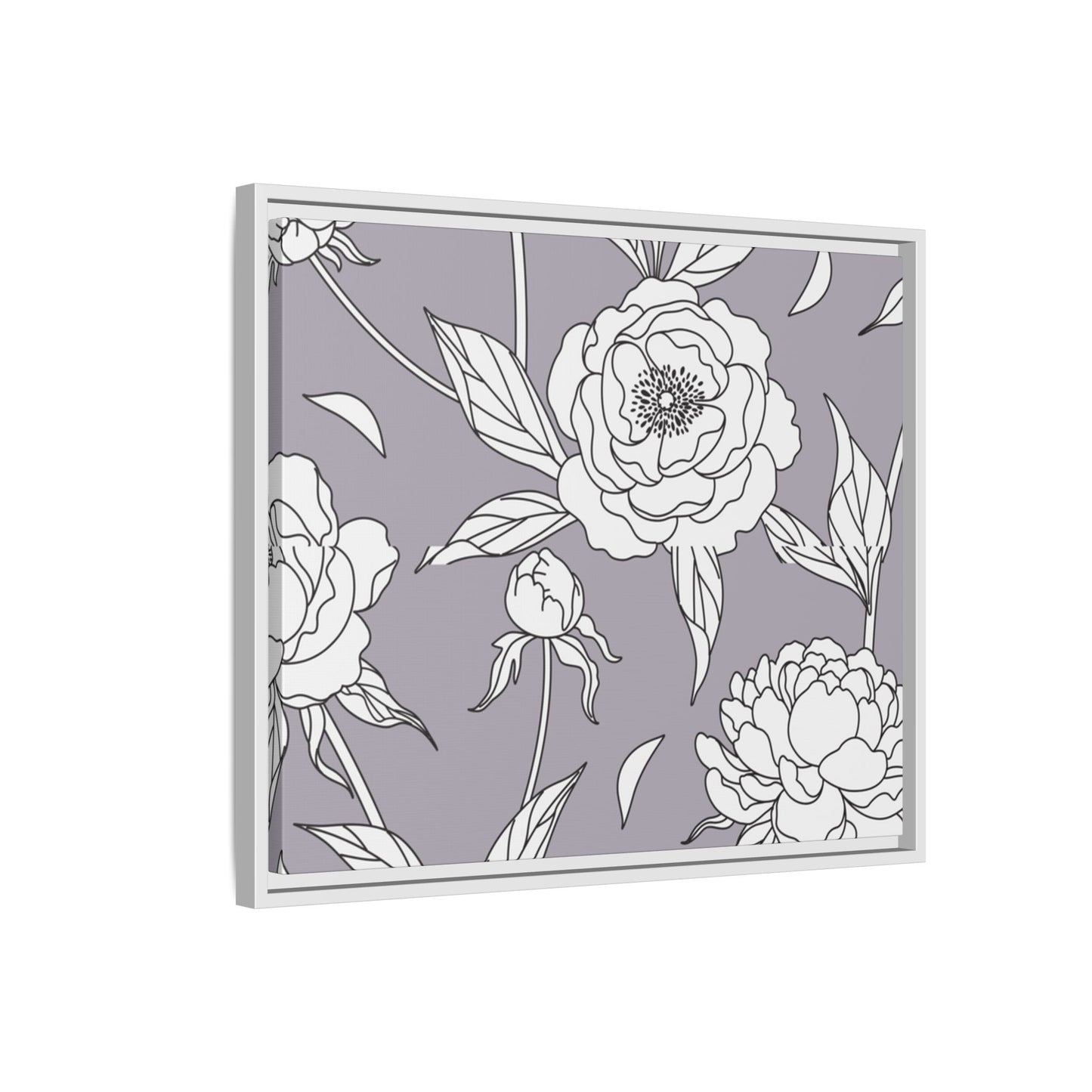 Floral Matte Canvas, White Wooden Framed, Bathroom Decor, Matching Shower Curtain Available, purplegray