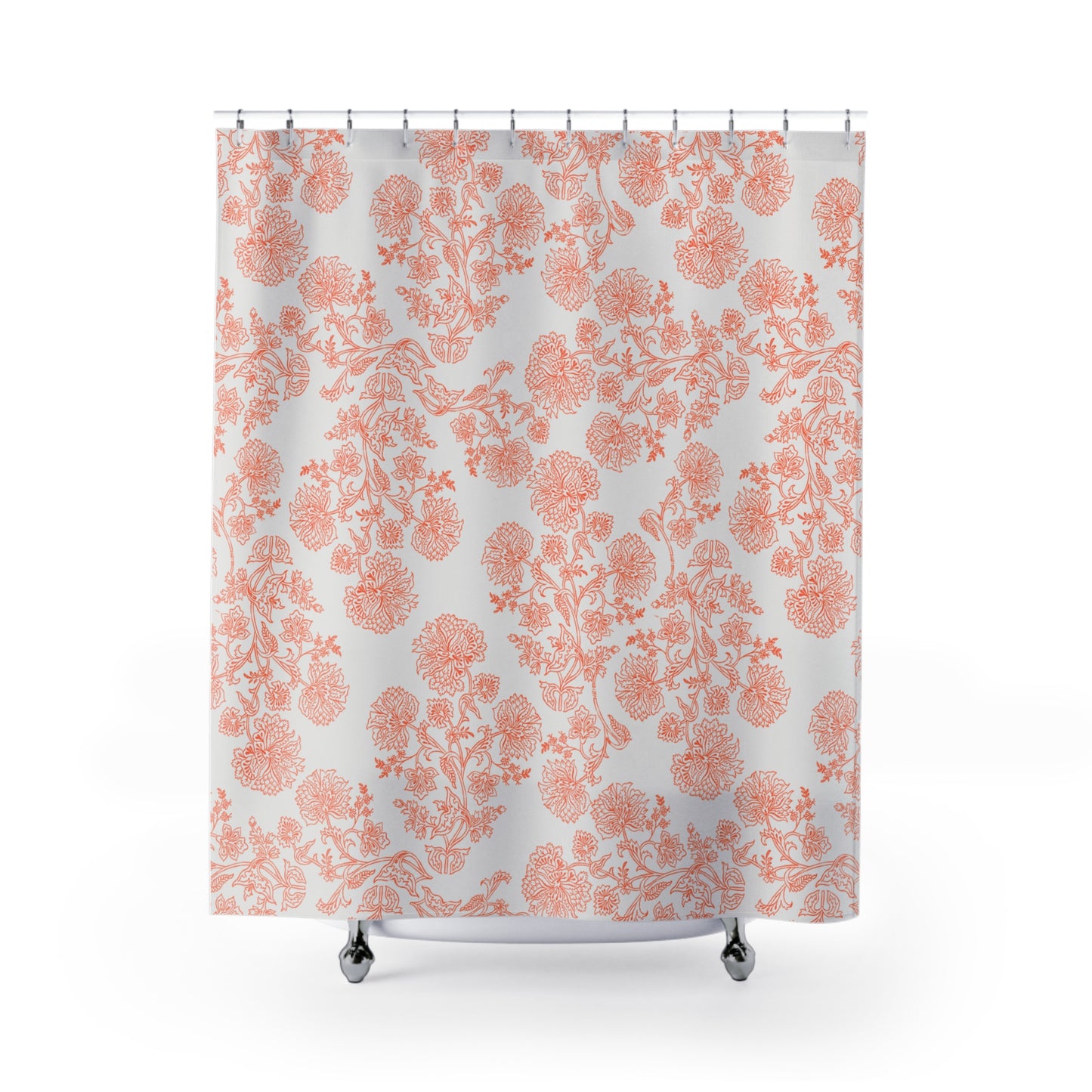 Orange Floral Shower Curtain |Elegant meets Boho Bathroom Decor