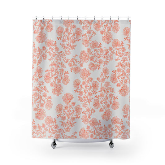Orange Floral Shower Curtain |Elegant meets Boho Bathroom Decor