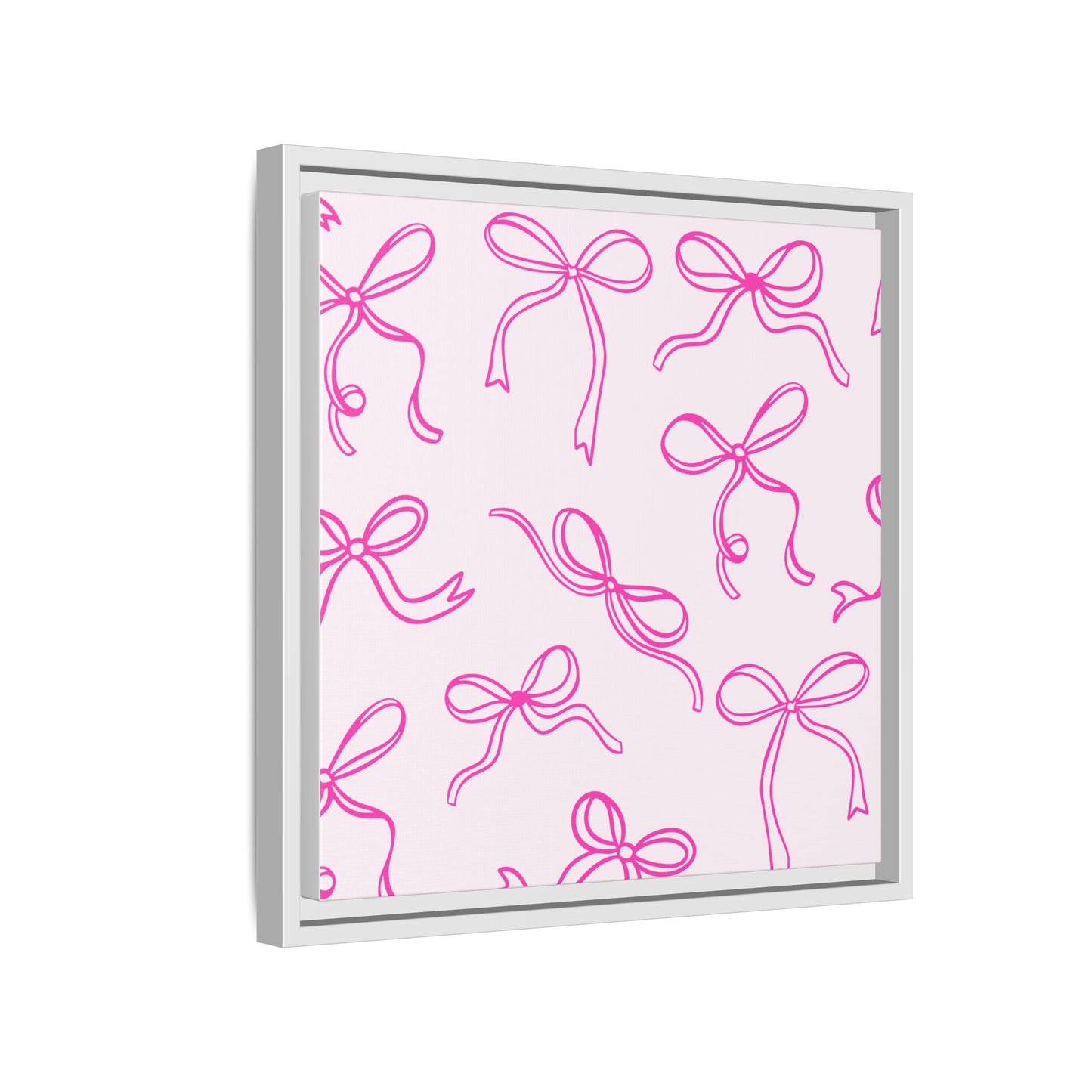 Framed Pink Bow Pattern Matte Canvas — Bathroom/Bedroom Wall Art