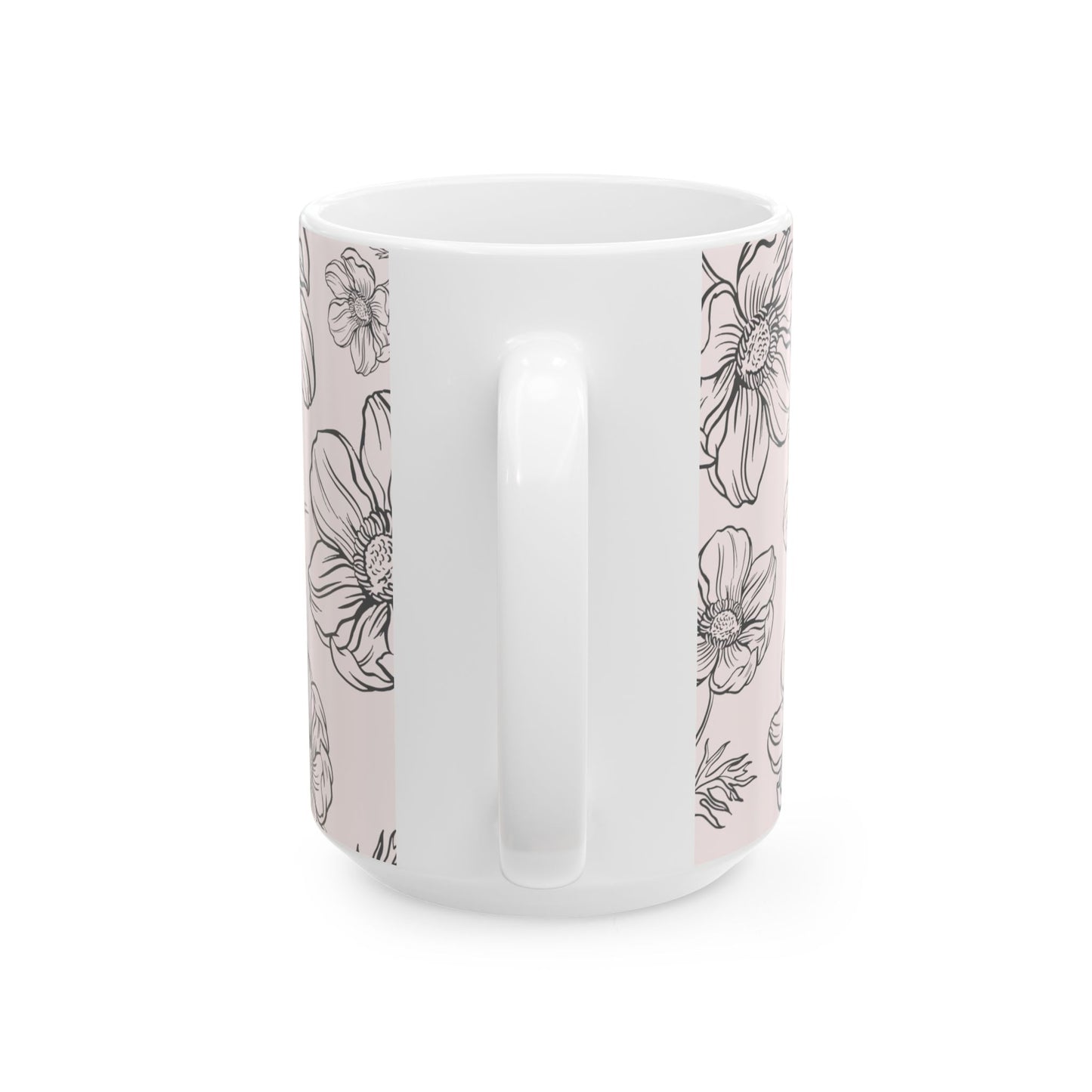 Floral "Calm" Ceramic Mug, Two sizes (11oz, 15oz), pale pink, coffee and tea cup