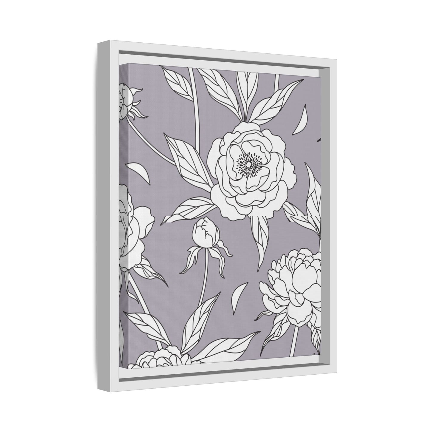 Floral Matte Canvas, White Wooden Framed, Bathroom Decor, Matching Shower Curtain Available, purplegray