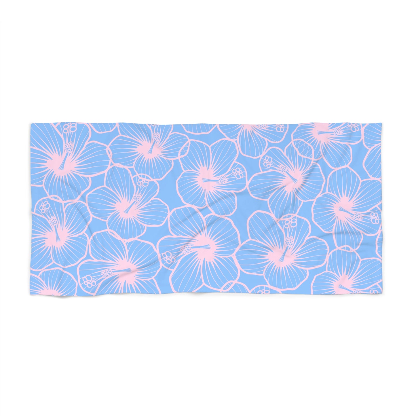 Hibiscus Breeze Beach Towel — Pastel Blue & Pink
