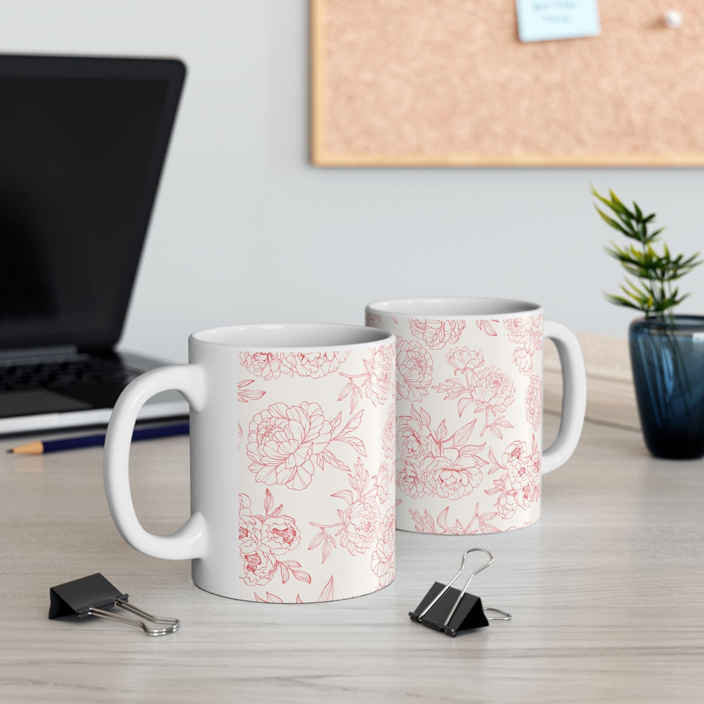 Blush Peony Floral Mug | Ceramic Coffee Cup, Tea Cup, Mug with Handle