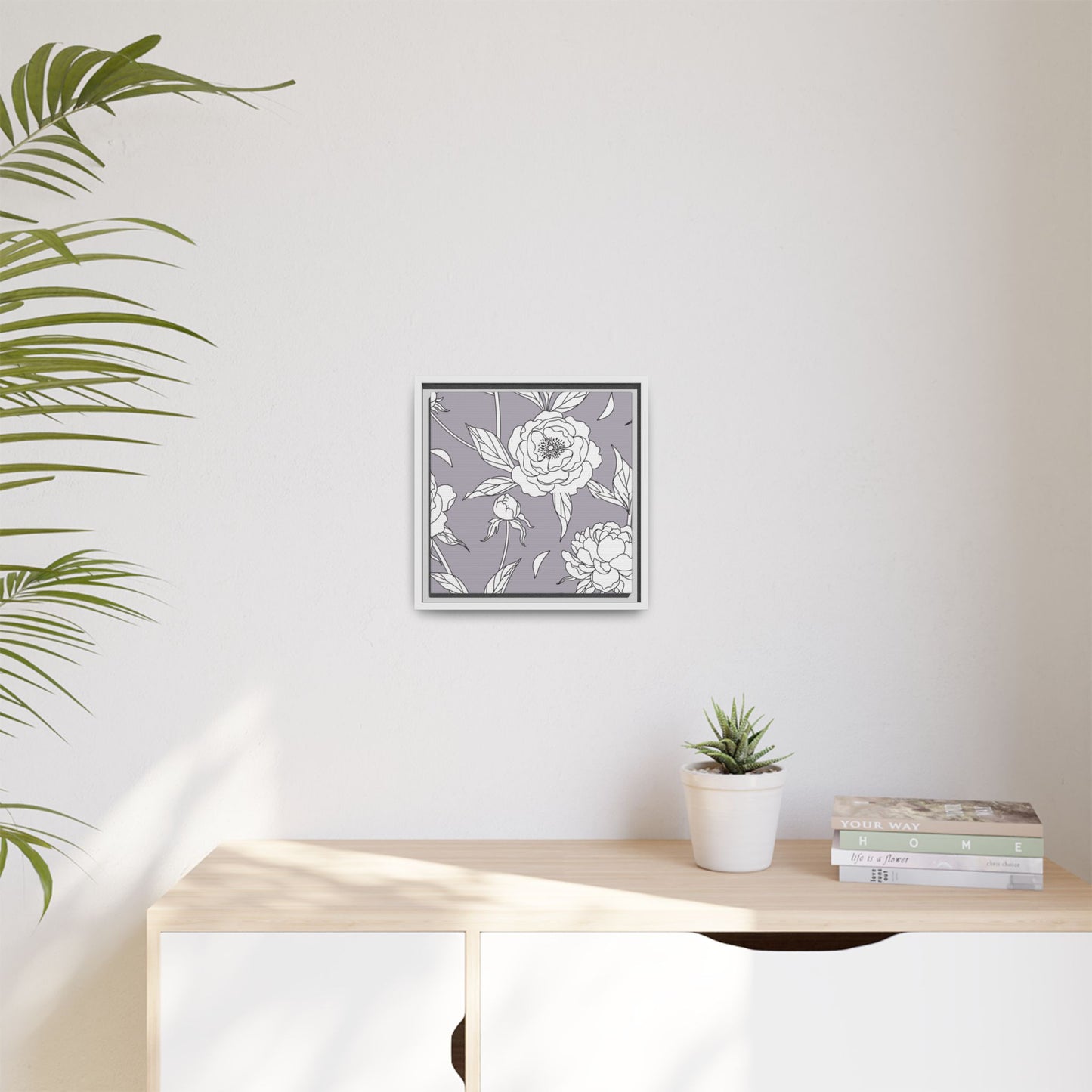 Floral Matte Canvas, White Wooden Framed, Bathroom Decor, Matching Shower Curtain Available, purplegray