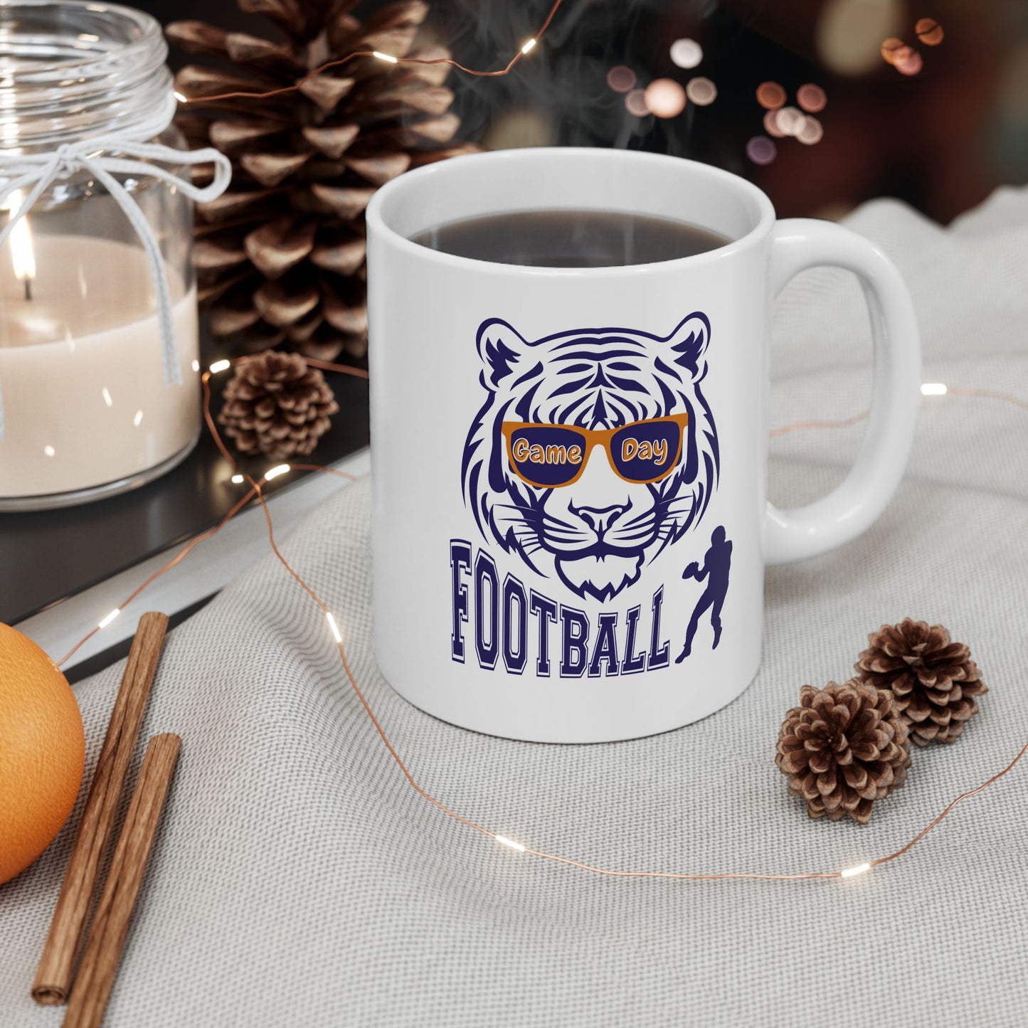 Football Tiger Mascot Ceramic Mug – Team Spirit Coffee Cup (11oz/15oz)