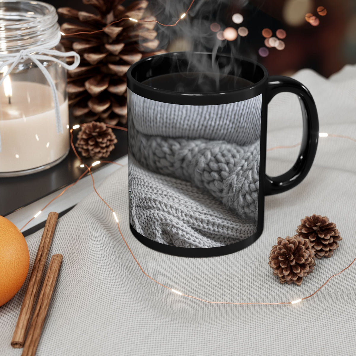 Cozy Sweater Weather Mug | Black Ceramic Coffee Cup, 11 oz or 15 oz