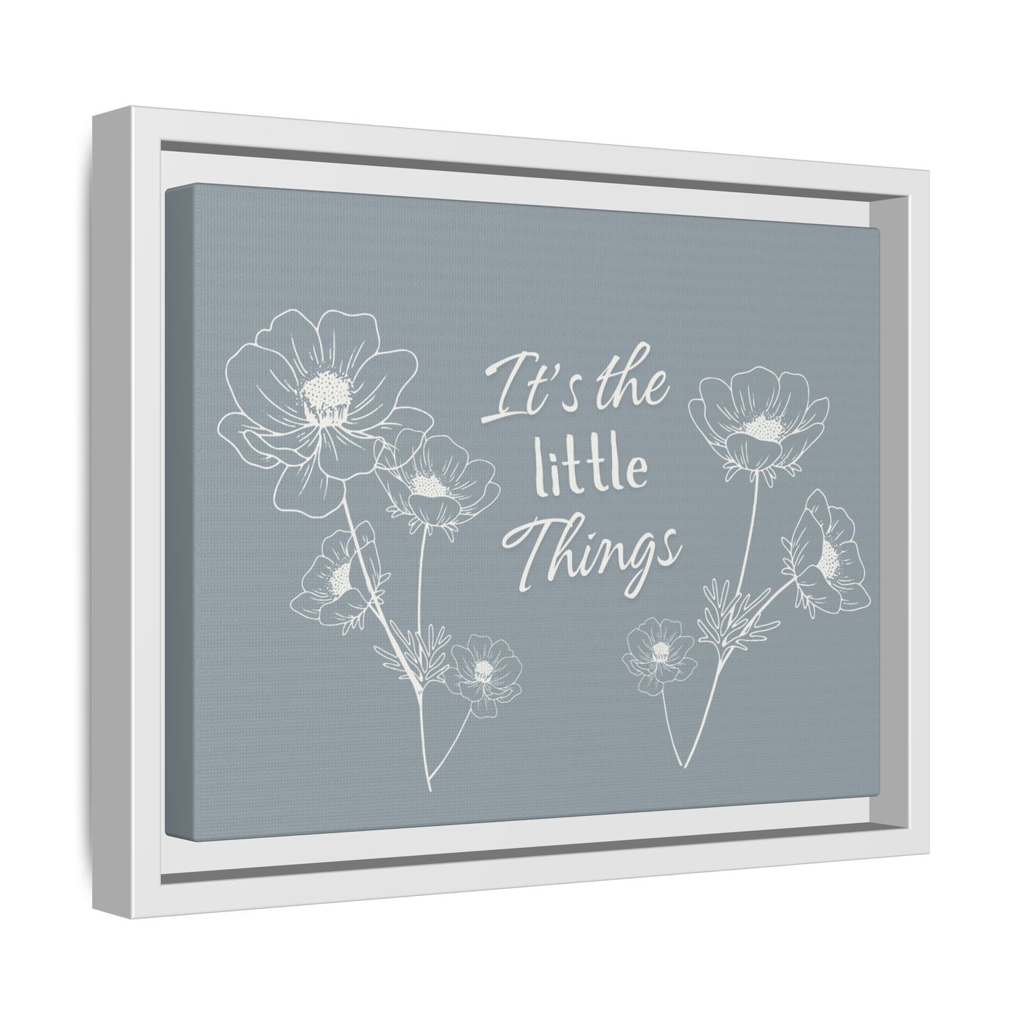 Framed Matte Canvas Wall Art - "It's the Little Things" Floral Print - Gray Azure