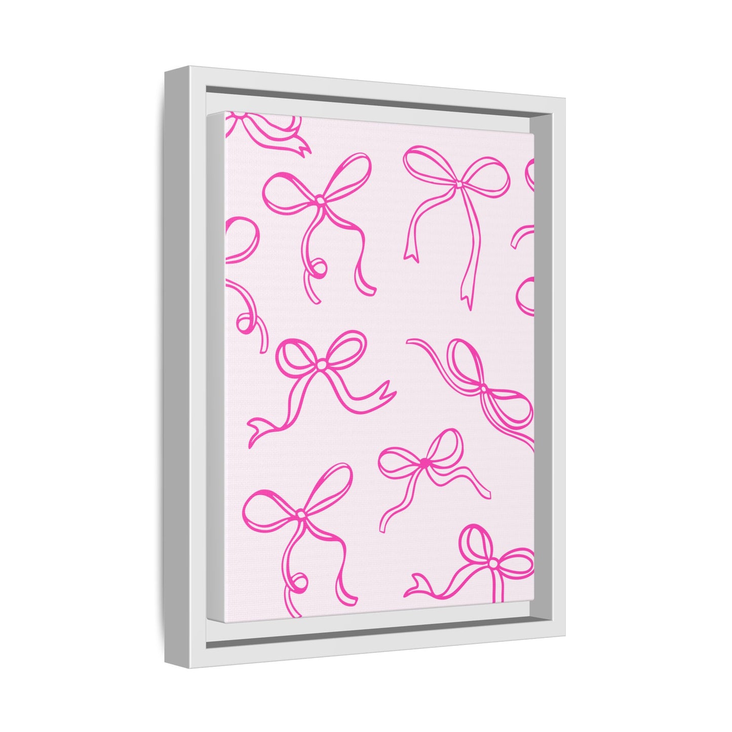 Framed Pink Bow Pattern Matte Canvas — Bathroom/Bedroom Wall Art