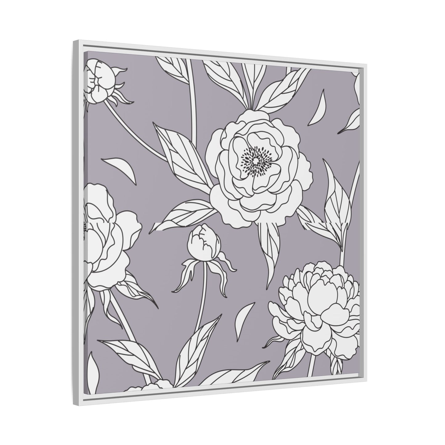 Floral Matte Canvas, White Wooden Framed, Bathroom Decor, Matching Shower Curtain Available, purplegray