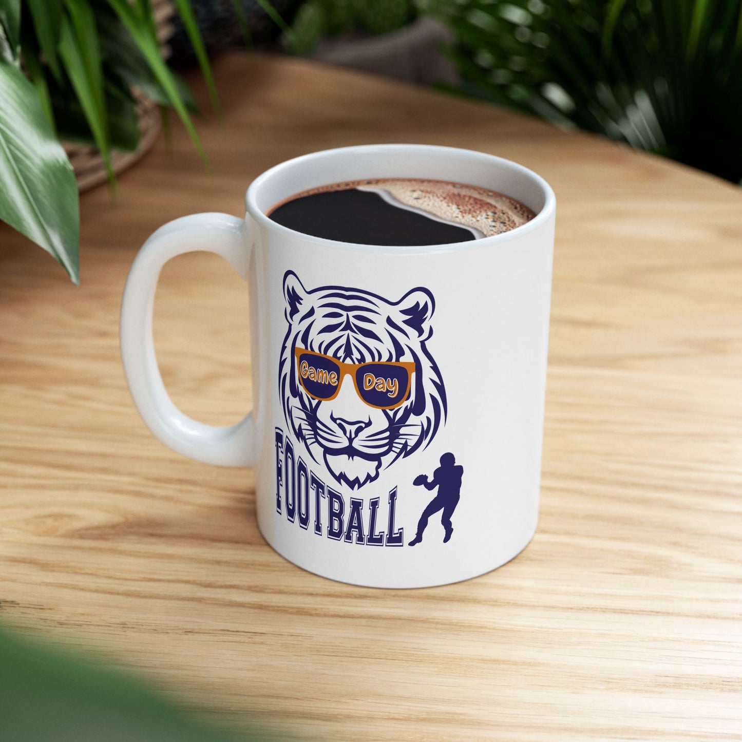 Football Tiger Mascot Ceramic Mug – Team Spirit Coffee Cup (11oz/15oz)