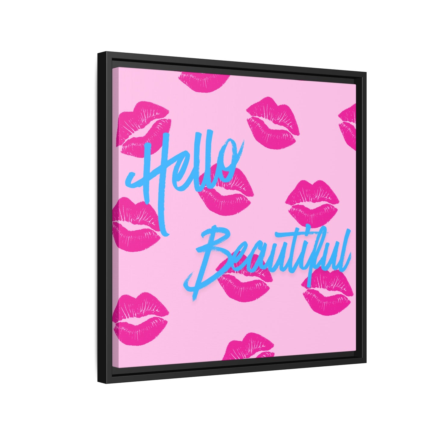 Hello Beautiful Framed Canvas Print — Pink Lipstick Pop Art Wall Decor
