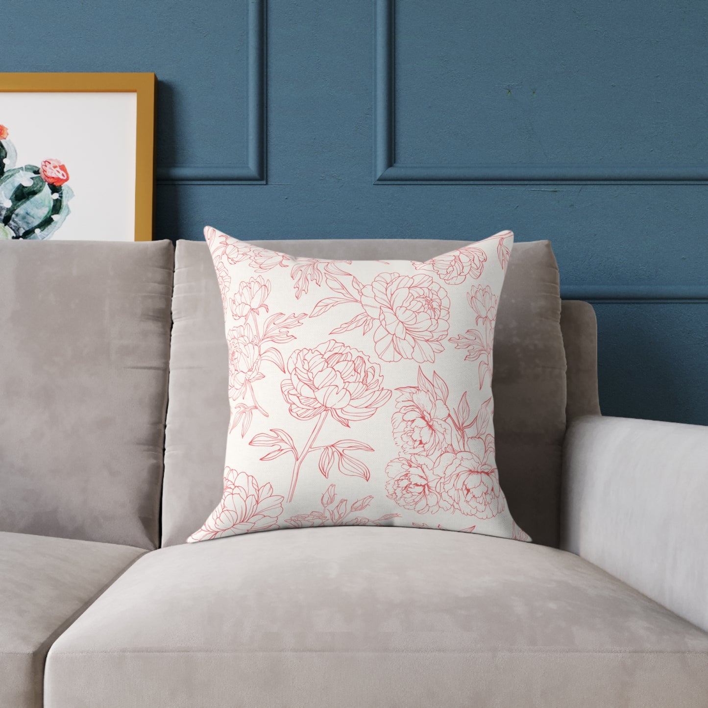 Pink Peony Square Indoor Pillow | Soft Poly Canvas |  Floral Accent Pillow