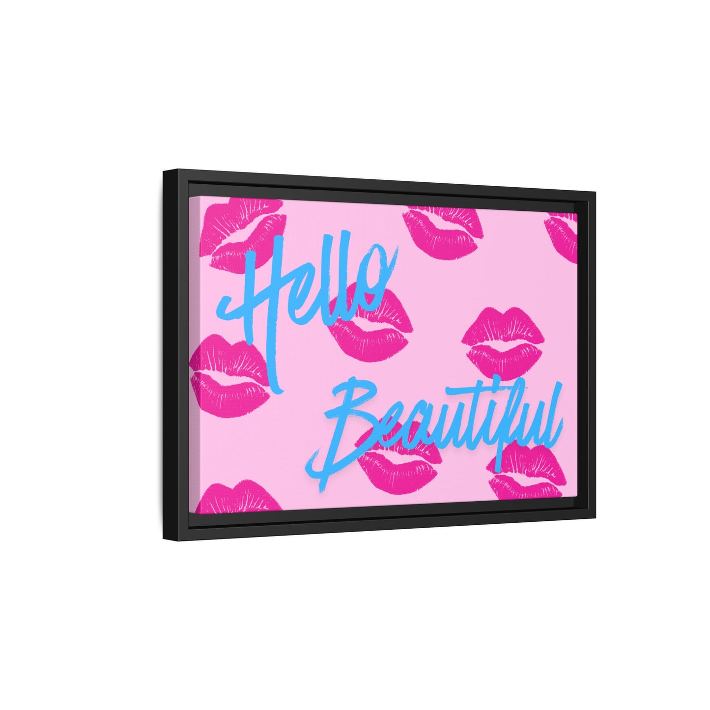 Hello Beautiful Framed Canvas Print — Pink Lipstick Pop Art Wall Decor