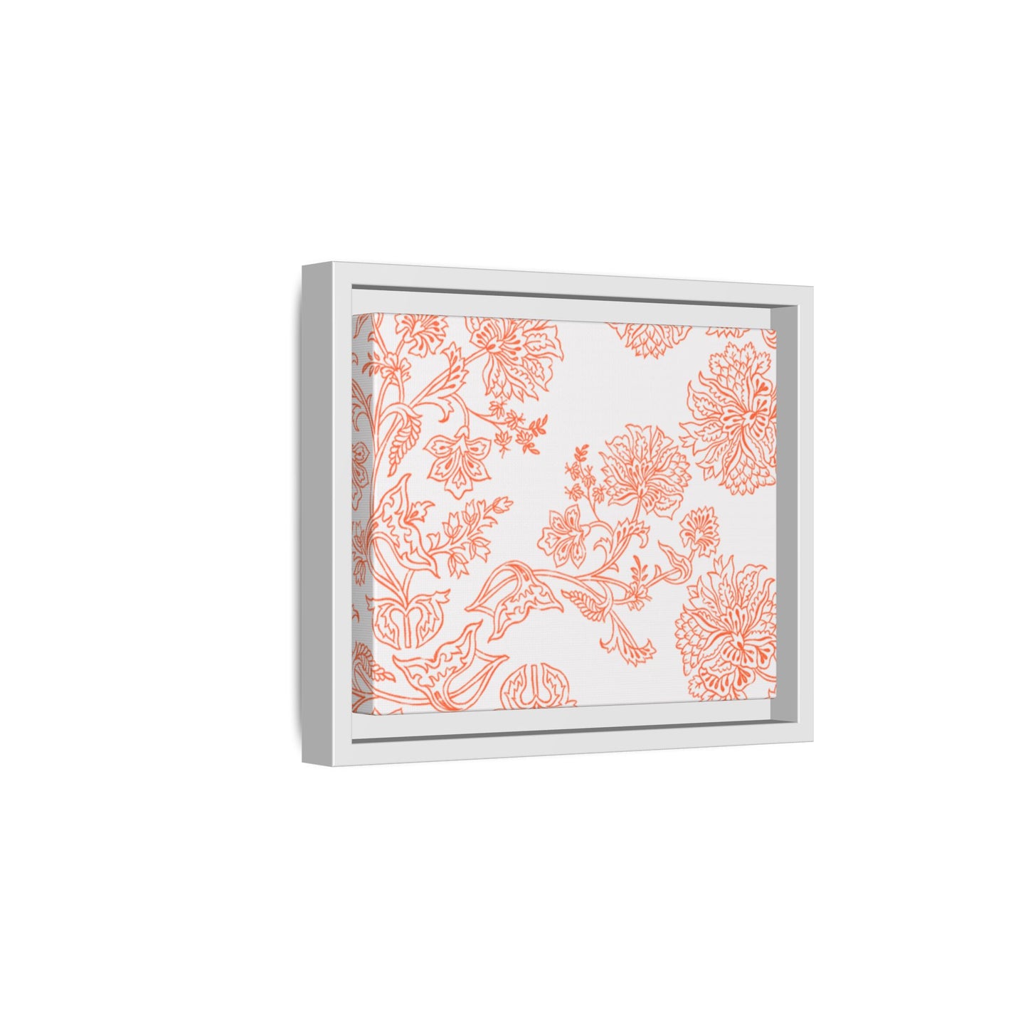 Orange Floral Matte Canvas, White Wooden Framed, Bathroom Decor, Matching Shower Curtain Available, Coral/orange
