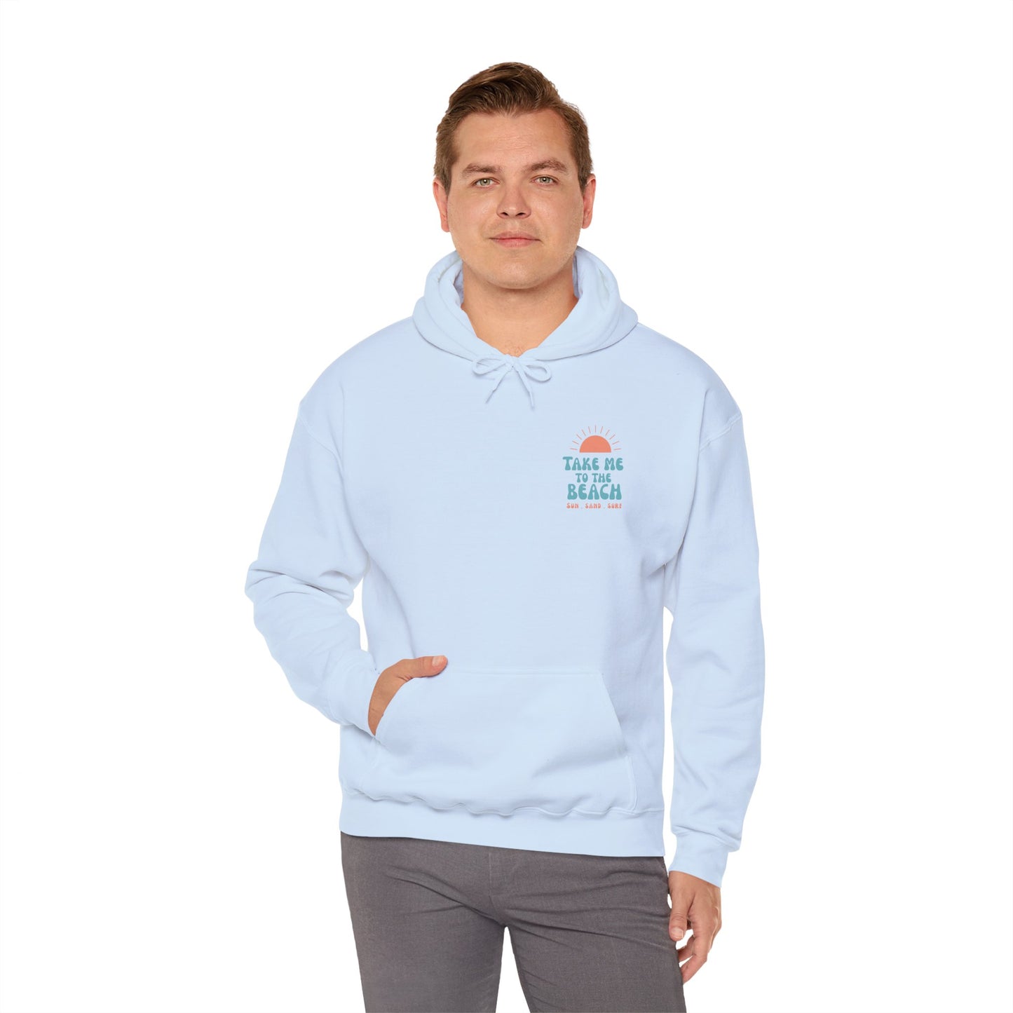 Beach Vibes Hoodie with 'Take Me to the Beach' Design, Casual Sweatshirt, Summer Apparel, Gift for Beach Lovers, Comfortable Pullover
