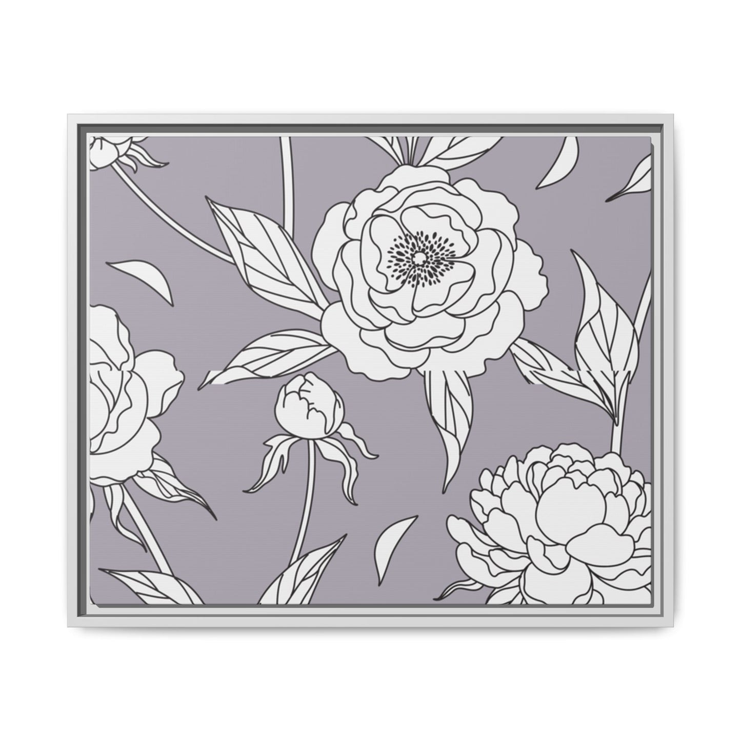 Floral Matte Canvas, White Wooden Framed, Bathroom Decor, Matching Shower Curtain Available, purplegray