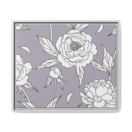 Floral Matte Canvas, White Wooden Framed, Bathroom Decor, Matching Shower Curtain Available, purplegray