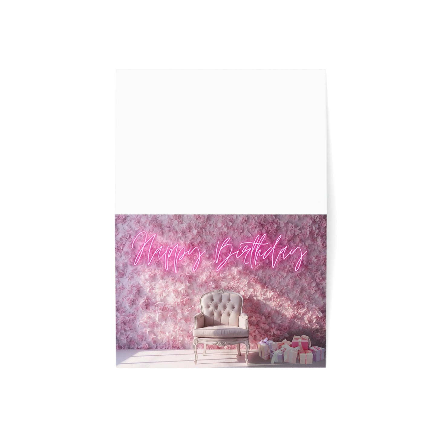 Happy Birthday Card – Pink Floral Chair Design (Single or Multipack)