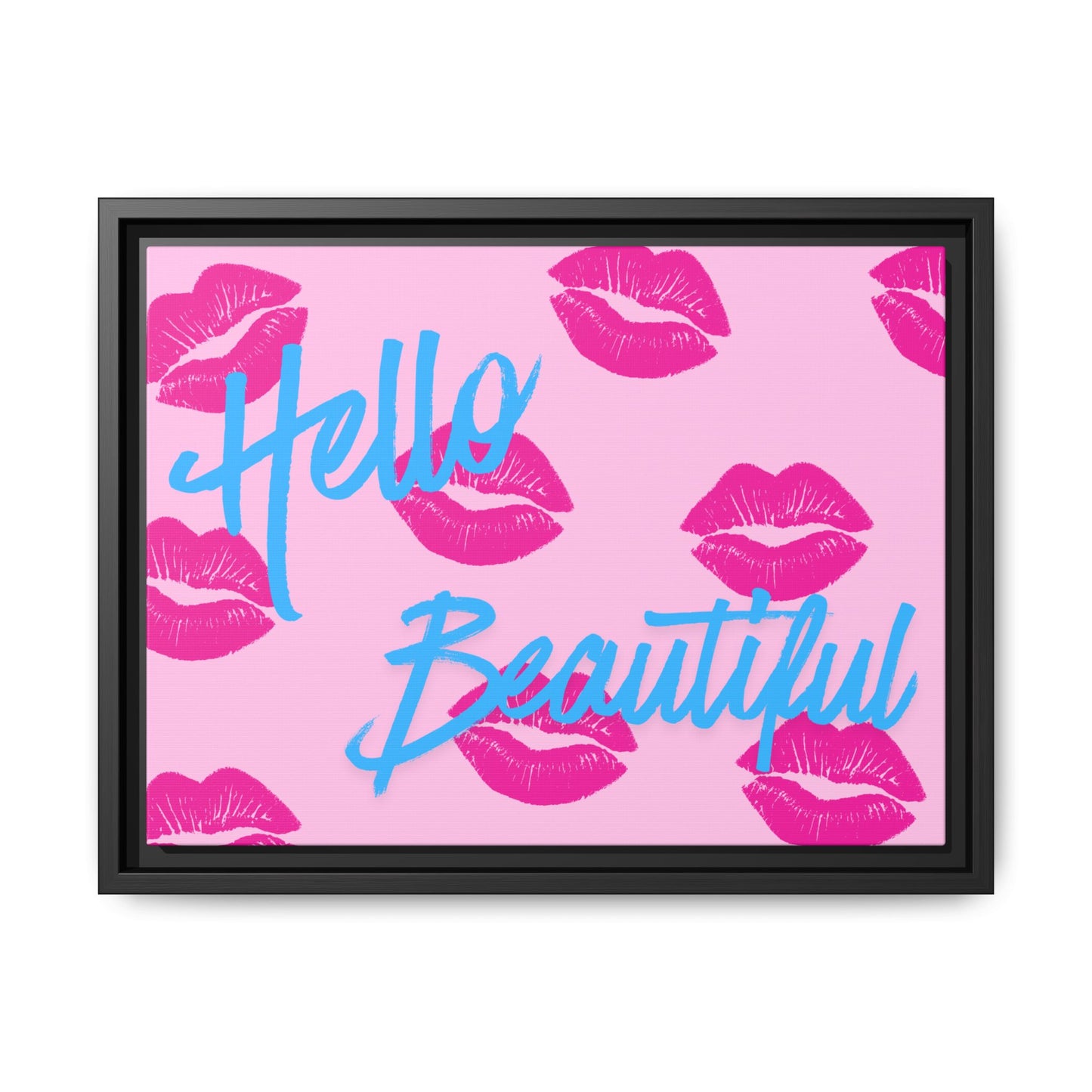 Hello Beautiful Framed Canvas Print — Pink Lipstick Pop Art Wall Decor