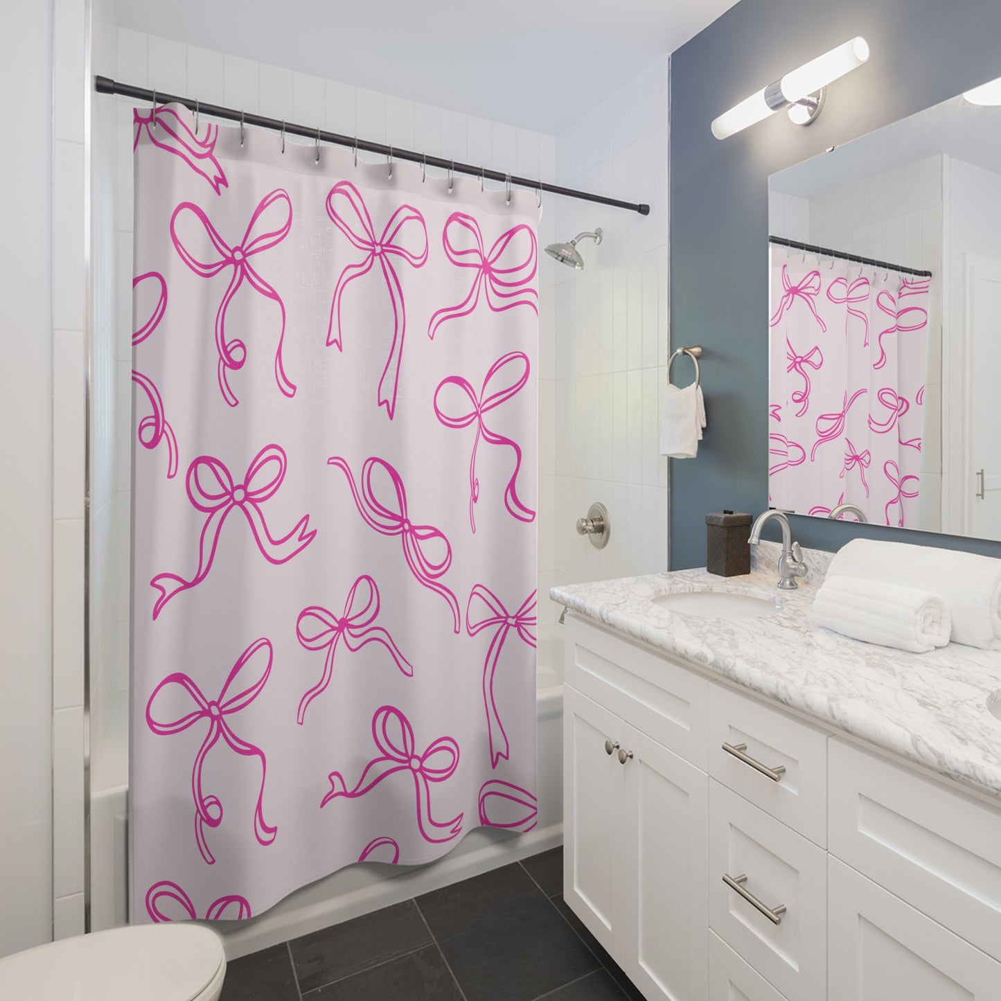 Pink Bow Pattern Shower Curtain – Cute Girly Bathroom Decor