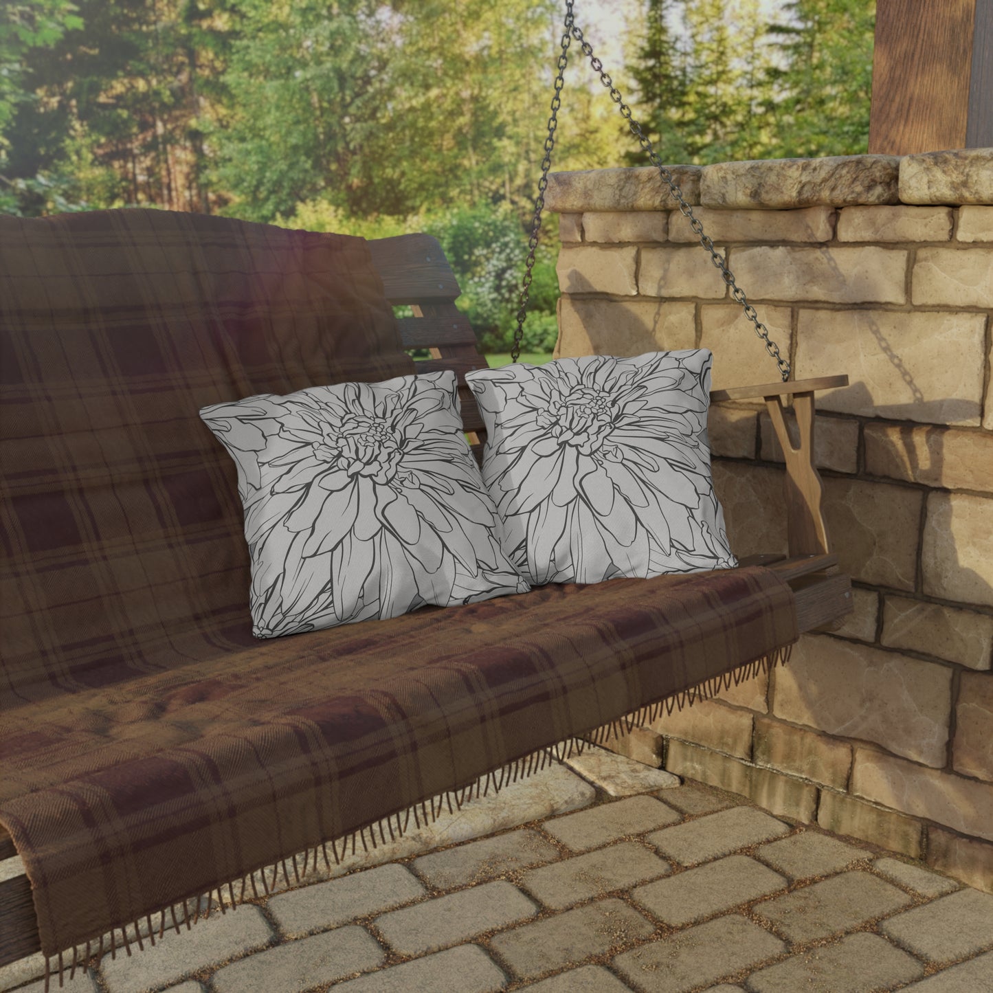 Dahlia Lines Outdoor Pillow | Botanical Floral Cushion