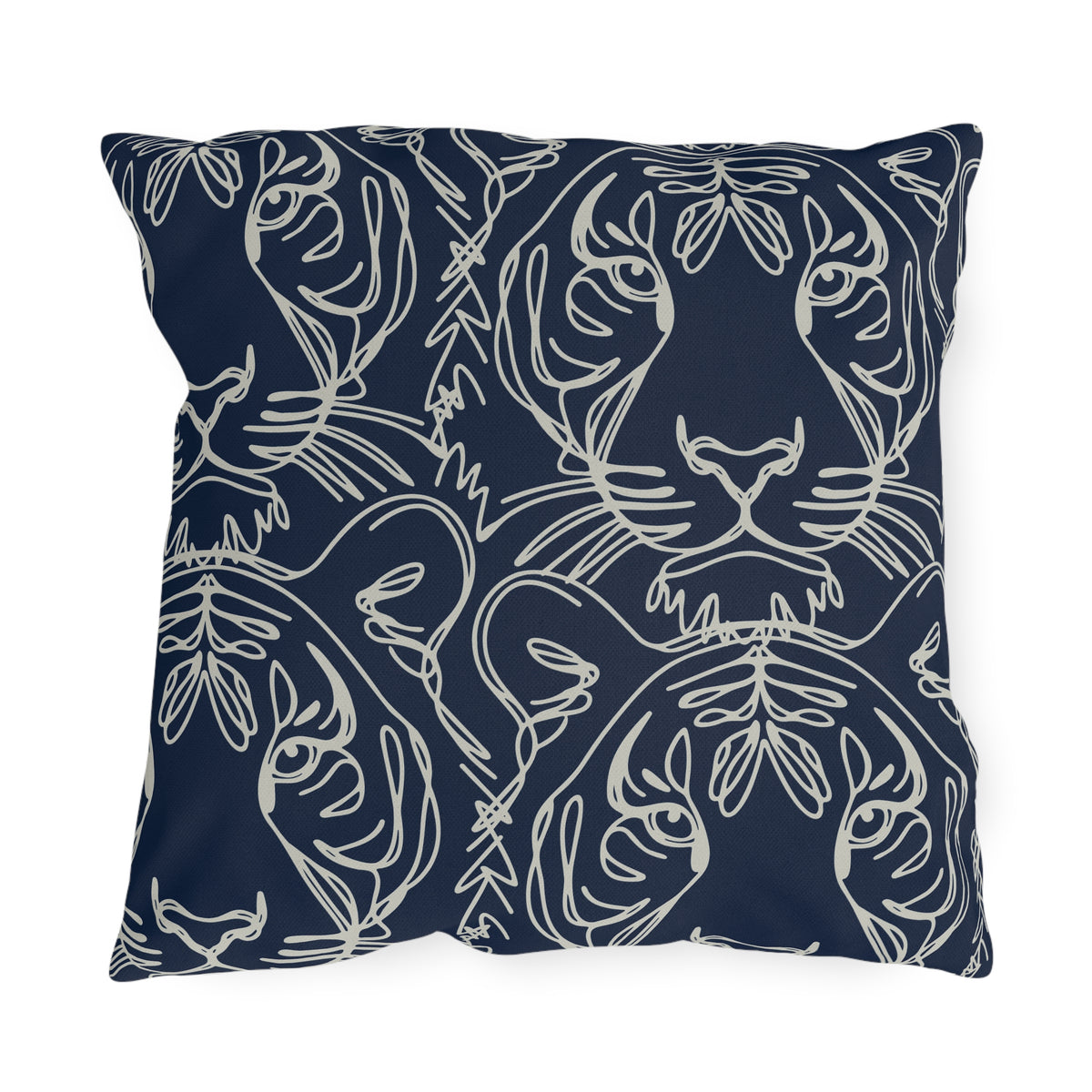Navy Tiger Line Art Outdoor Pillow