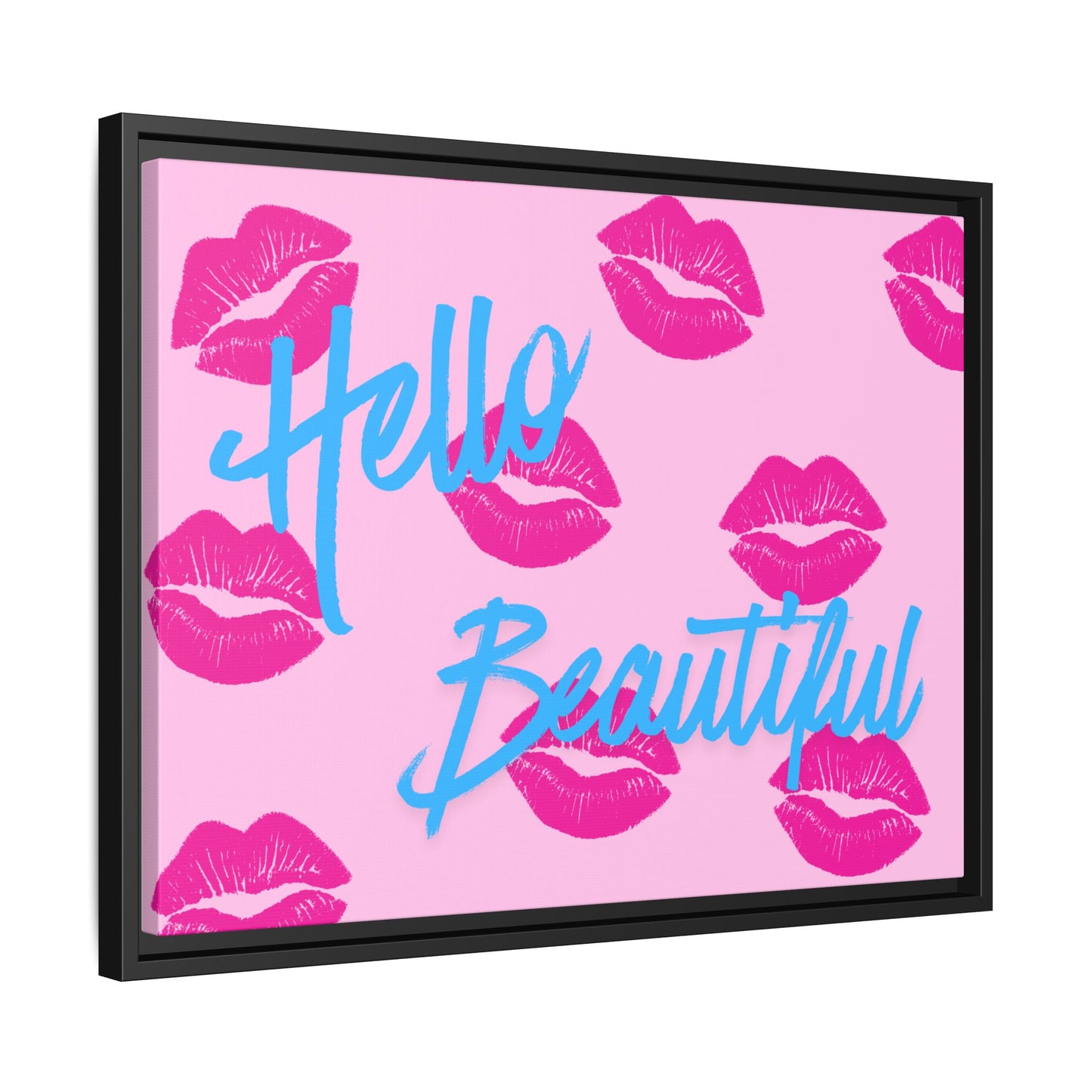 Hello Beautiful Framed Canvas Print — Pink Lipstick Pop Art Wall Decor