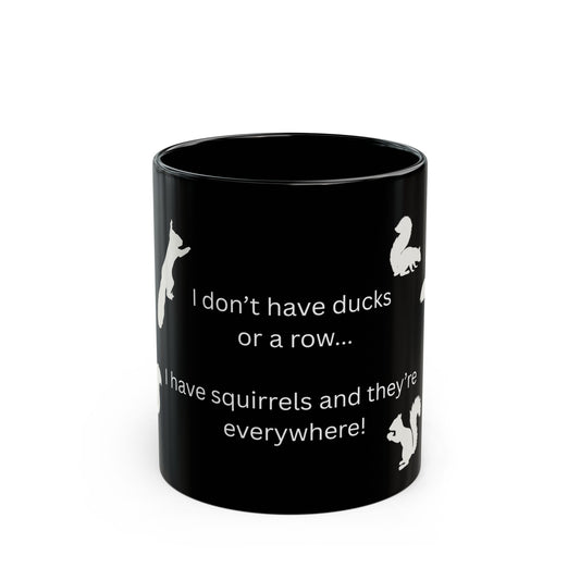 Busy Mom Funny Mug | Black mug with squirrel silhouettes