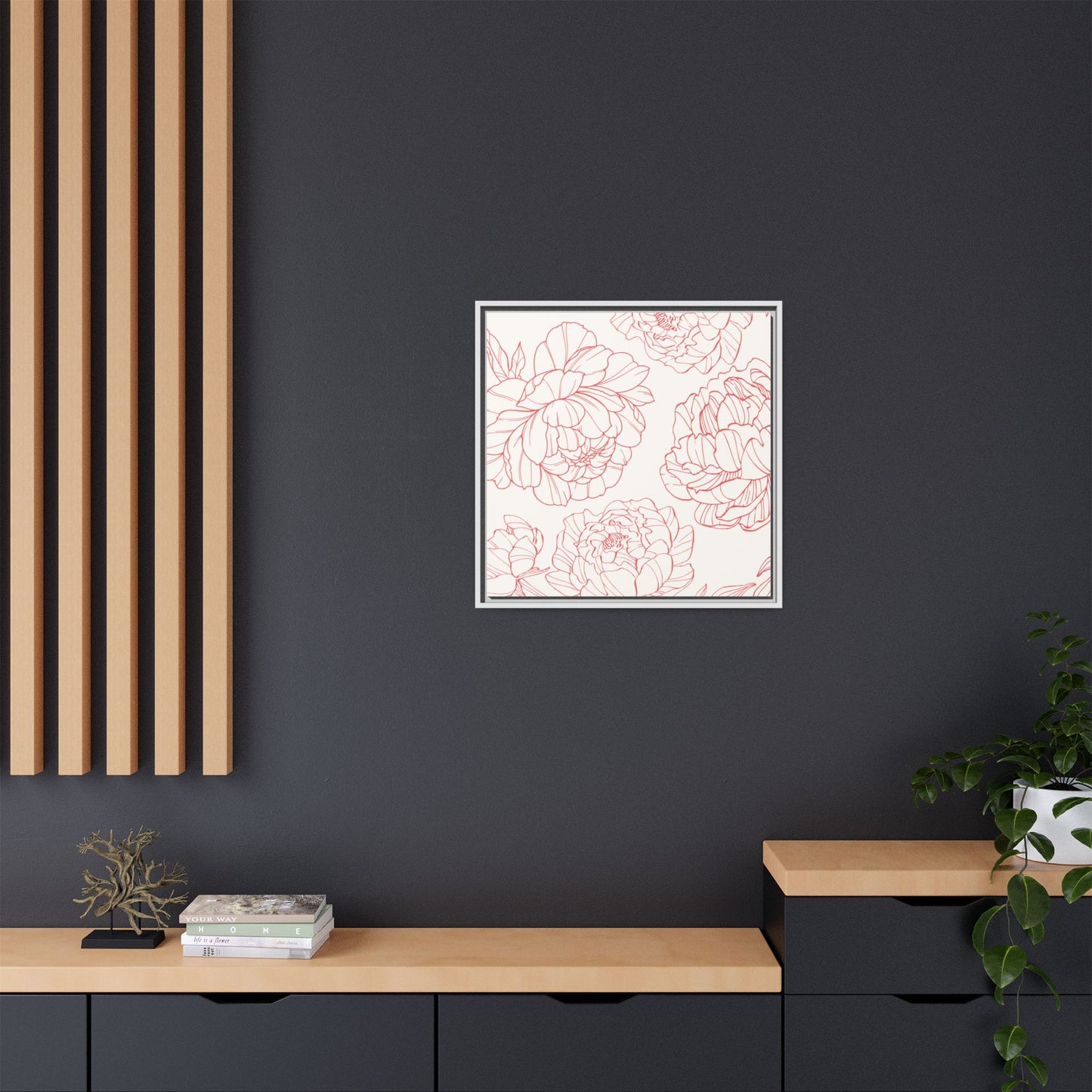 Floral Matte Canvas, White Wooden Framed, Matching Shower Curtain Available