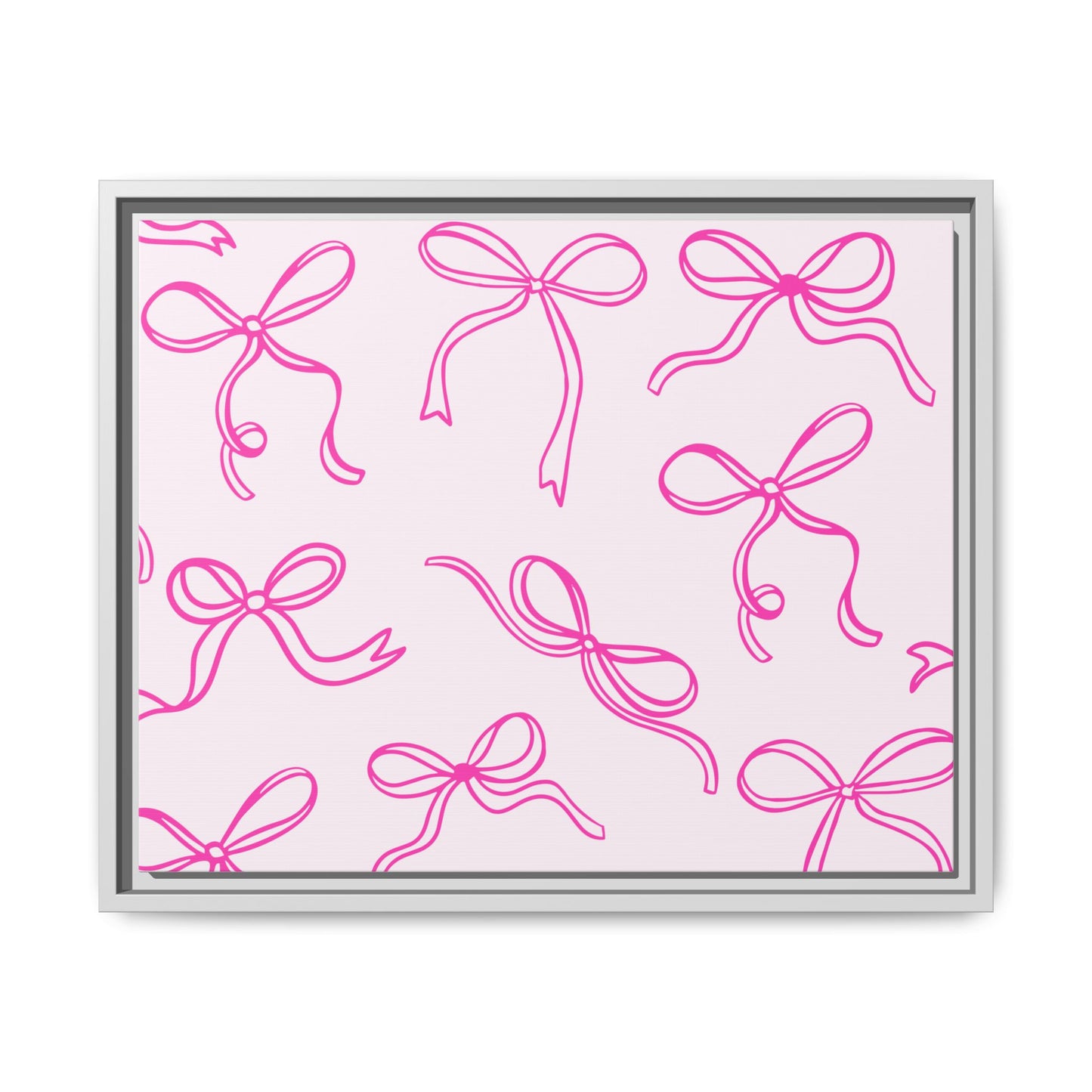 Framed Pink Bow Pattern Matte Canvas — Bathroom/Bedroom Wall Art