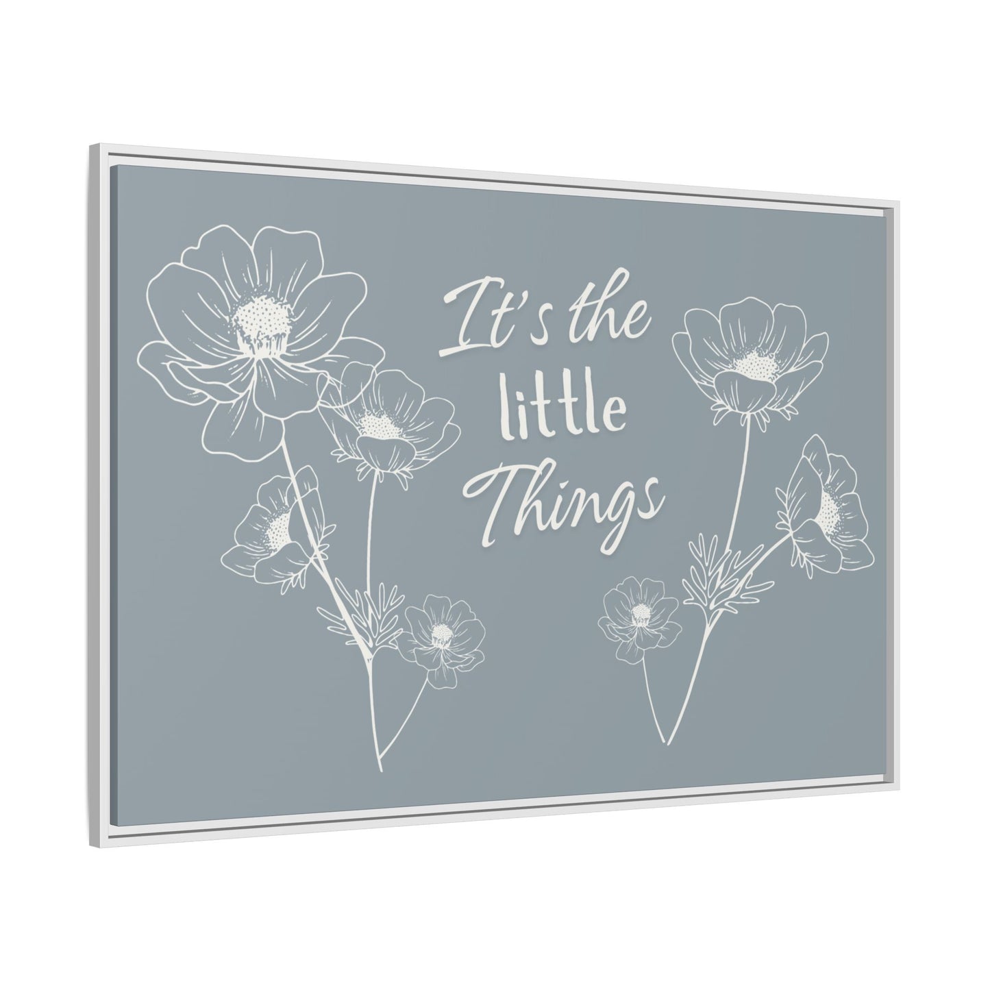 Framed Matte Canvas Wall Art - "It's the Little Things" Floral Print - Gray Azure