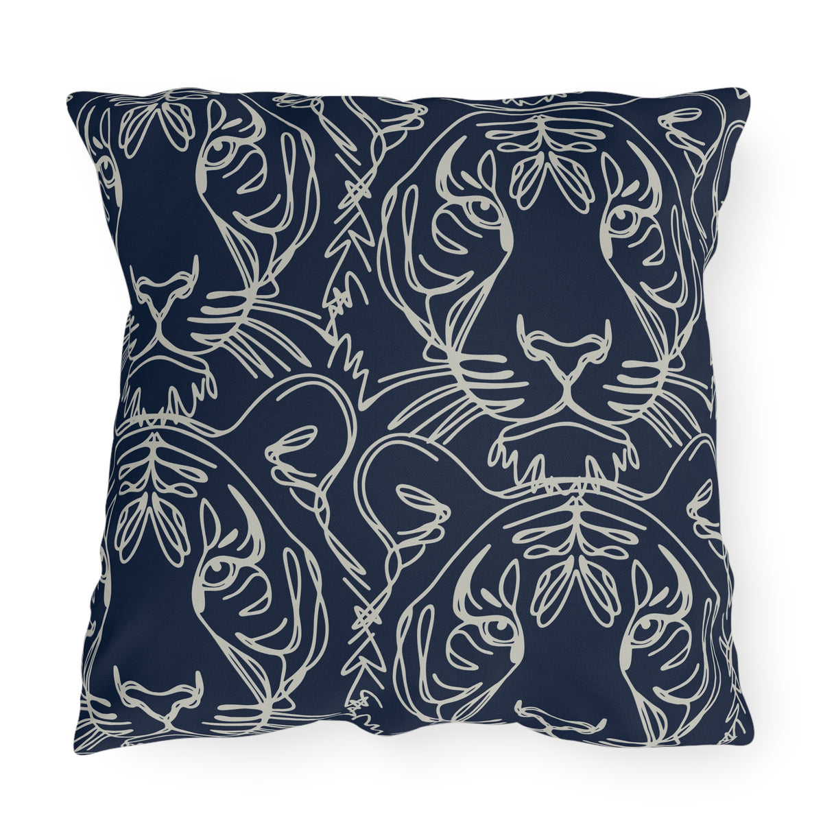 Navy Tiger Line Art Outdoor Pillow